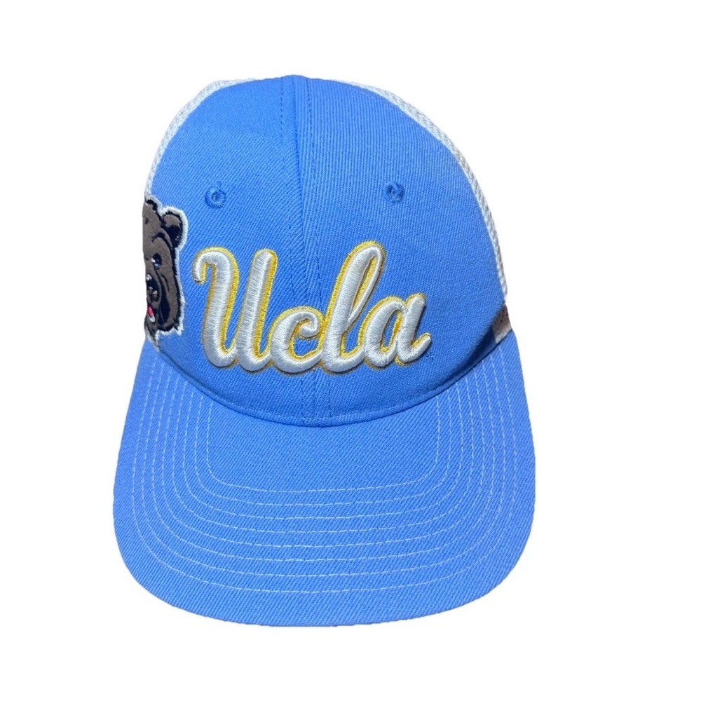 Zephyr UCLA Script Patch Trucker Hat in Light Blue and White